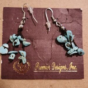 Premier Designs Imitation Rhodium Faux Turquoise Drop Earrings Ocean Breeze NEW